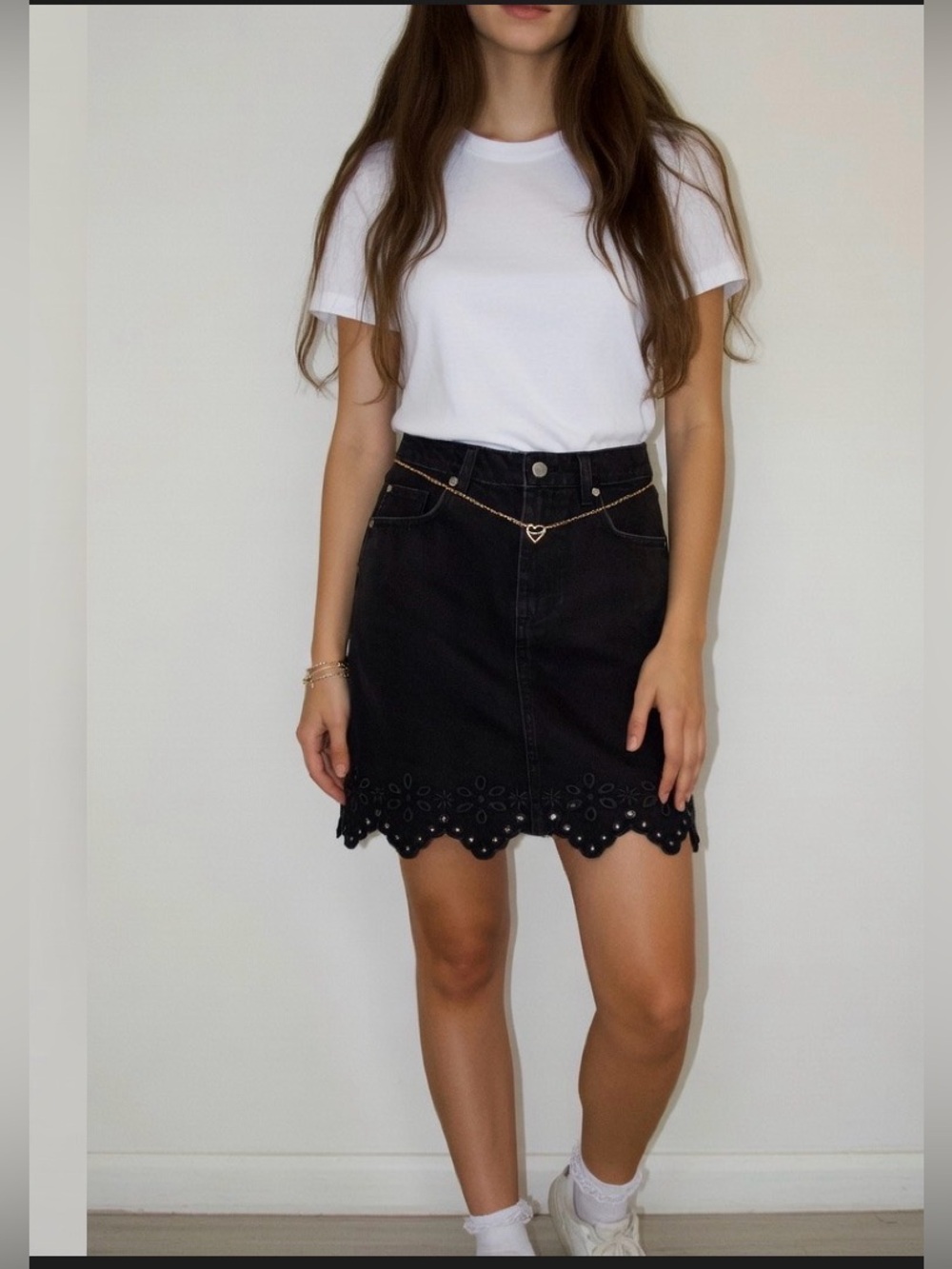 H&M Washed Black Denim Mini Skirt 5 Pocket High Waist Size 2